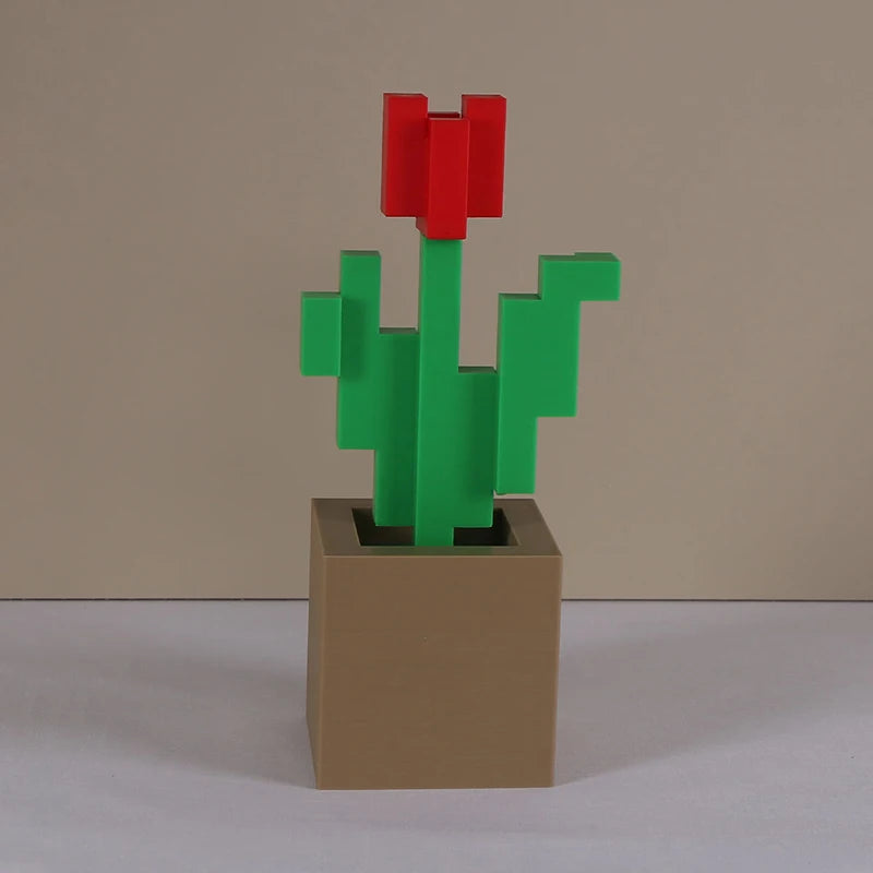 3D Printed Charming Pixelated Rose Pixel Art Design Home Decor Holiday Gift Item | Retro Aesthetic | Crafted Pixel Rose Staue