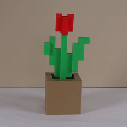 3D Printed Charming Pixelated Rose Pixel Art Design Home Decor Holiday Gift Item | Retro Aesthetic | Crafted Pixel Rose Staue