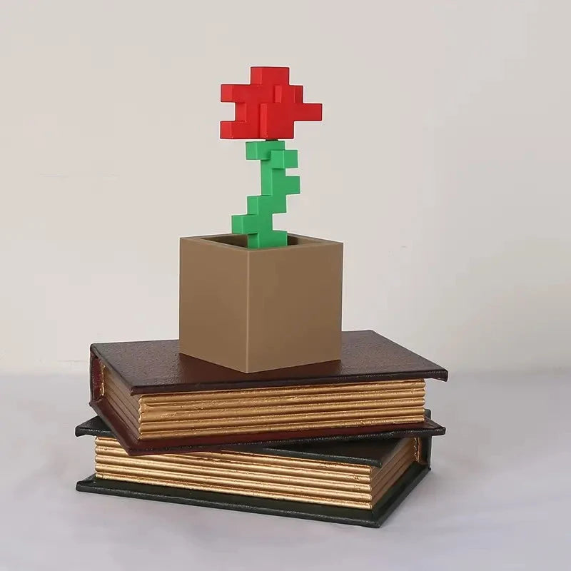 3D Printed Charming Pixelated Rose Pixel Art Design Home Decor Holiday Gift Item | Retro Aesthetic | Crafted Pixel Rose Staue