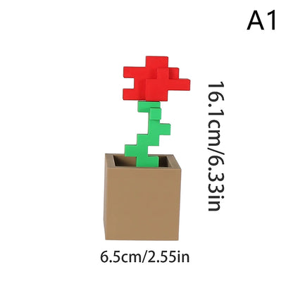 3D Printed Charming Pixelated Rose Pixel Art Design Home Decor Holiday Gift Item | Retro Aesthetic | Crafted Pixel Rose Staue